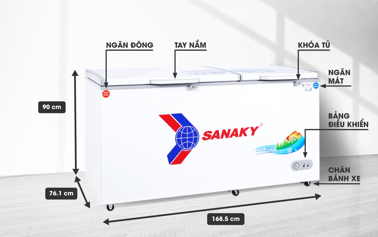 Thông số kích thước tủ đông Sanaky VH-6699W1