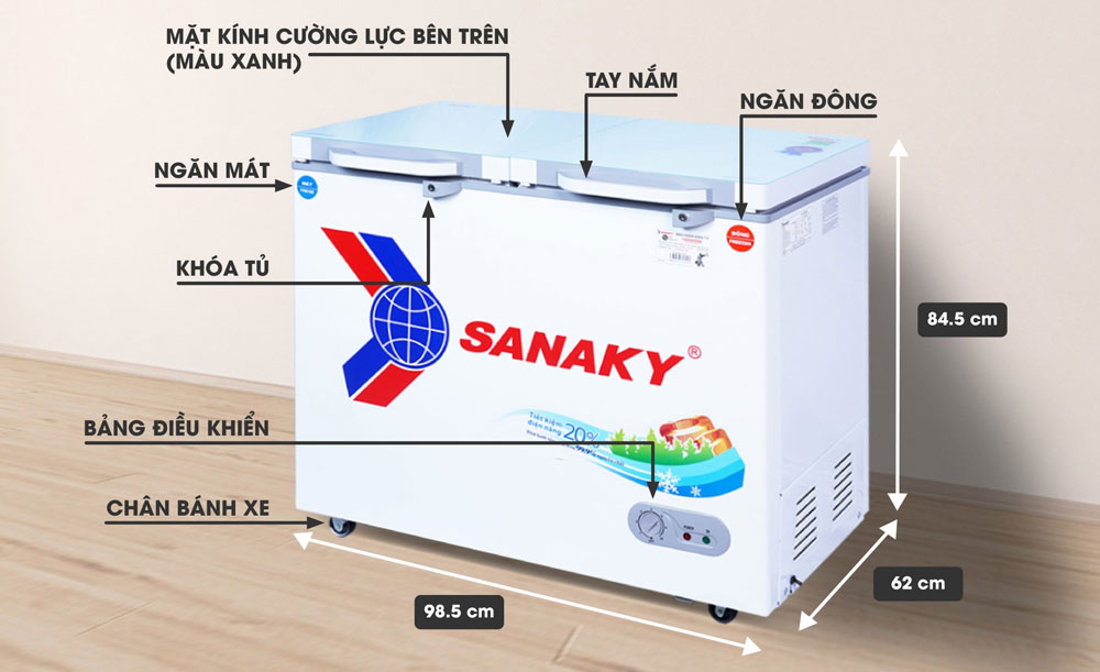 Thông số kỹ thuật tủ đông sanaky vh-2599w2kd